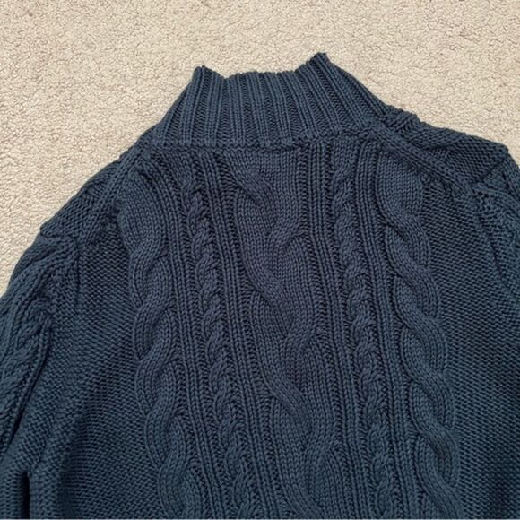 L.L. Bean Full Zip Cable Knit Sweater Chunky Cardigan Jacket 100% Cotton Sz XL - Picture 10 of 12